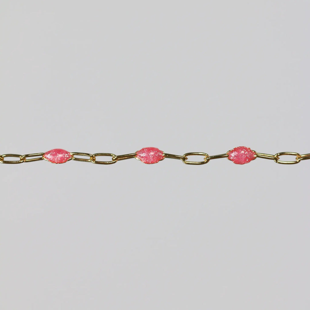 Lavinia Permanent Jewelry Chain, Pink Enamel Design, Cable Links, Available in Gold Filled and Sterling Silver by Sunstone Welders
