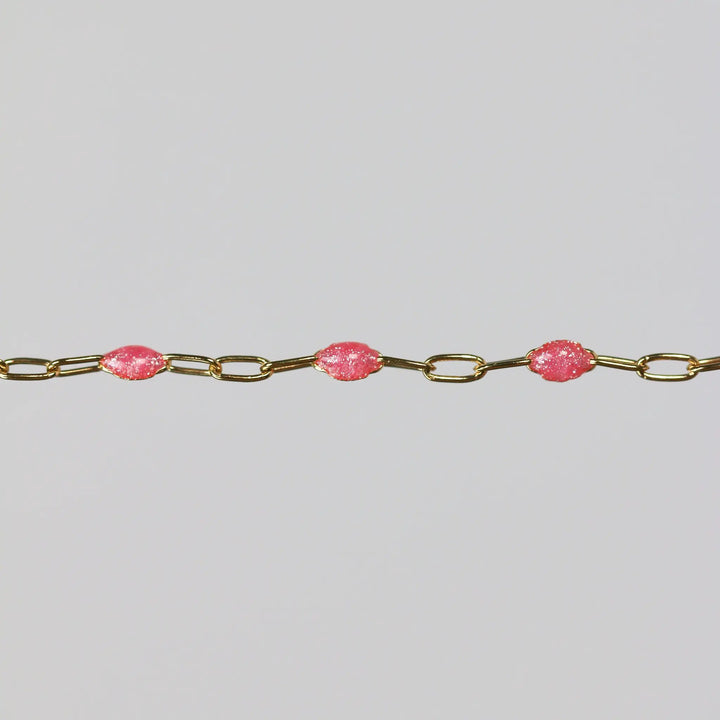 Lavinia Permanent Jewelry Chain, Pink Enamel Design, Cable Links, Available in Gold Filled and Sterling Silver by Sunstone Welders