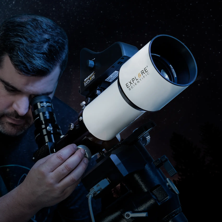 ED80 Essential Series Air-Spaced Triplet Refractor Telescope with 0.8x Focal Reducer and iEXOS-100-2 PMC-Eight Equatorial Tracker System by Explore Scientific