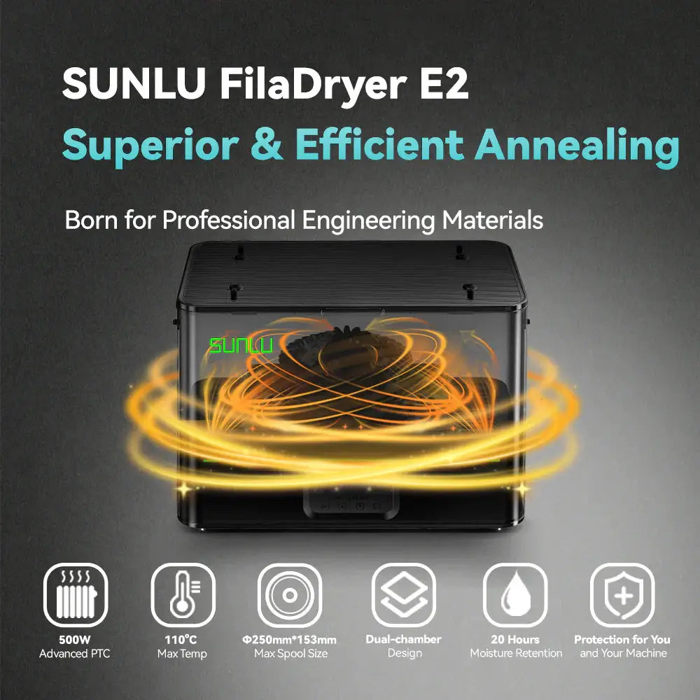 SUNLU FilaDryer E2, Professional Drying and Annealing, Up to 110℃/230°F, Born for Engineering 3D Printing Filaments by SainSmart.com