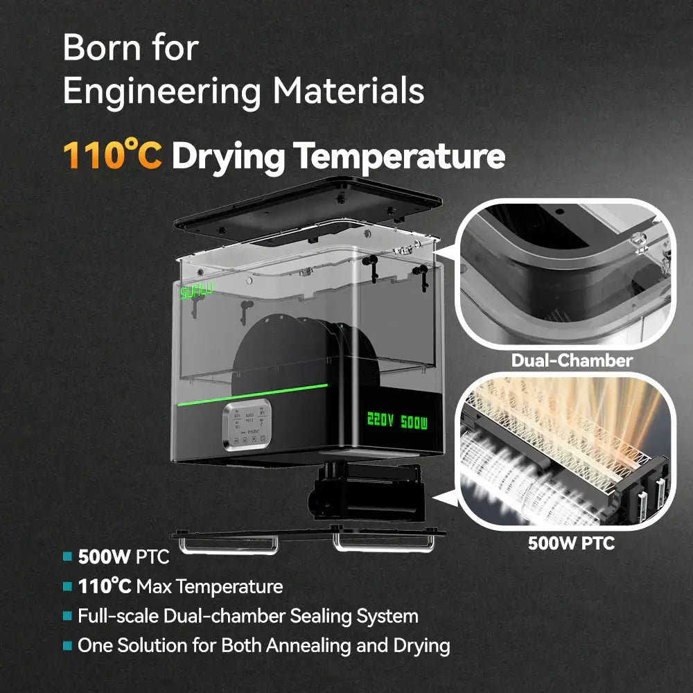 SUNLU FilaDryer E2, Professional Drying and Annealing, Up to 110℃/230°F, Born for Engineering 3D Printing Filaments by SainSmart.com