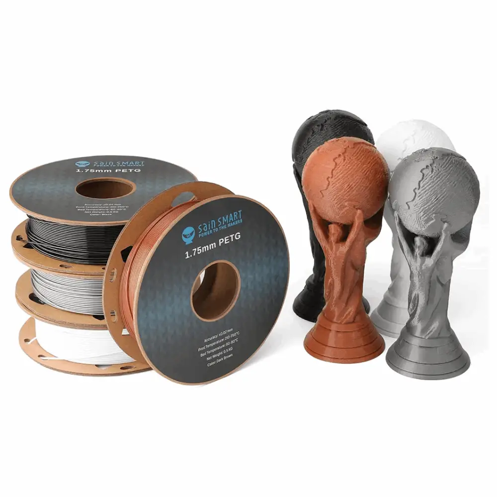 Black, White, Brown, Silver 1.75mm PRO-3 PETG Filament, 500g x 4pack by SainSmart.com