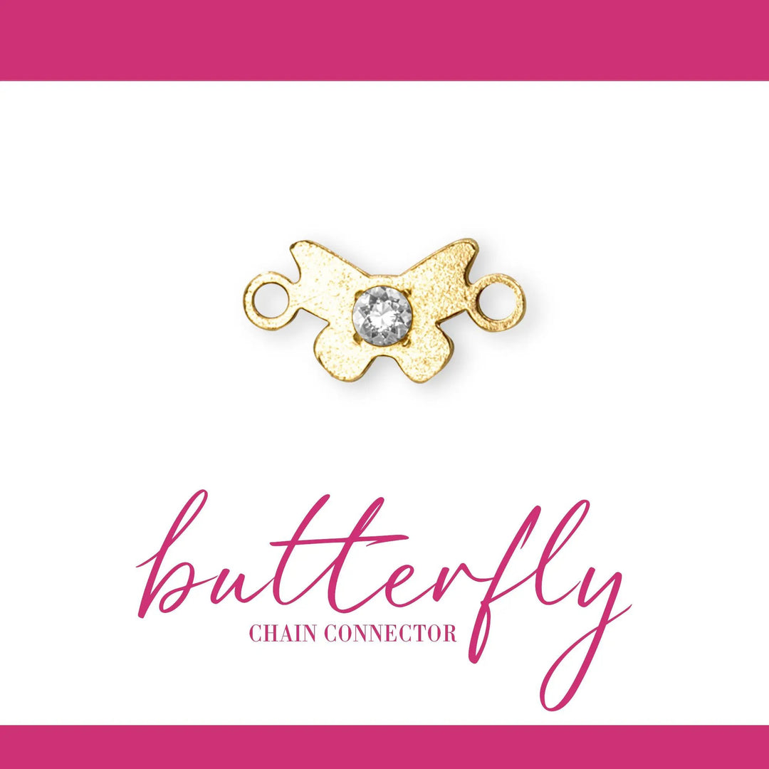 Butterfly Connector | 14K Gold Filled Yellow | 8.7mm | White Gemstone | 4pk by Sunstone Welders
