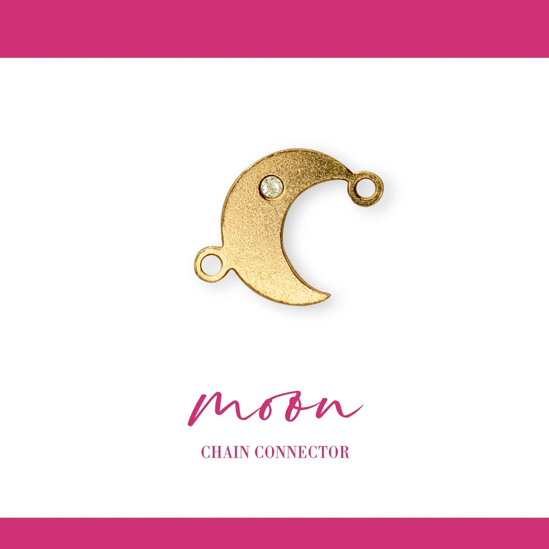 Moon Connector | 14K Gold Filled Yellow | 10.5mm | White Gemstone | 4pk by Sunstone Welders