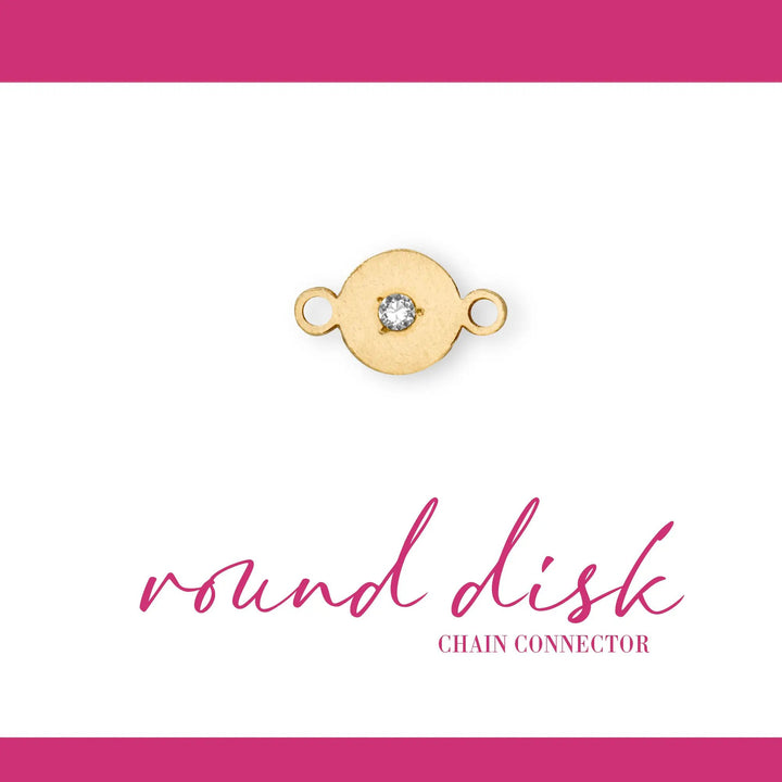 Round Disc Connector | 14K Gold Filled Yellow | 8.4mm | White Gemstone | 4pk by Sunstone Welders