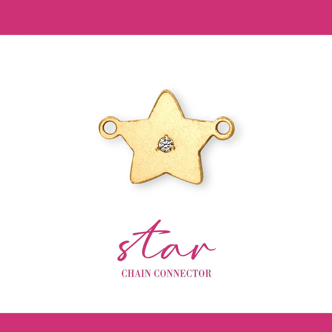 Star Connector | 14K Gold Filled Yellow | 11mm | White Gemstone | 4pk by Sunstone Welders