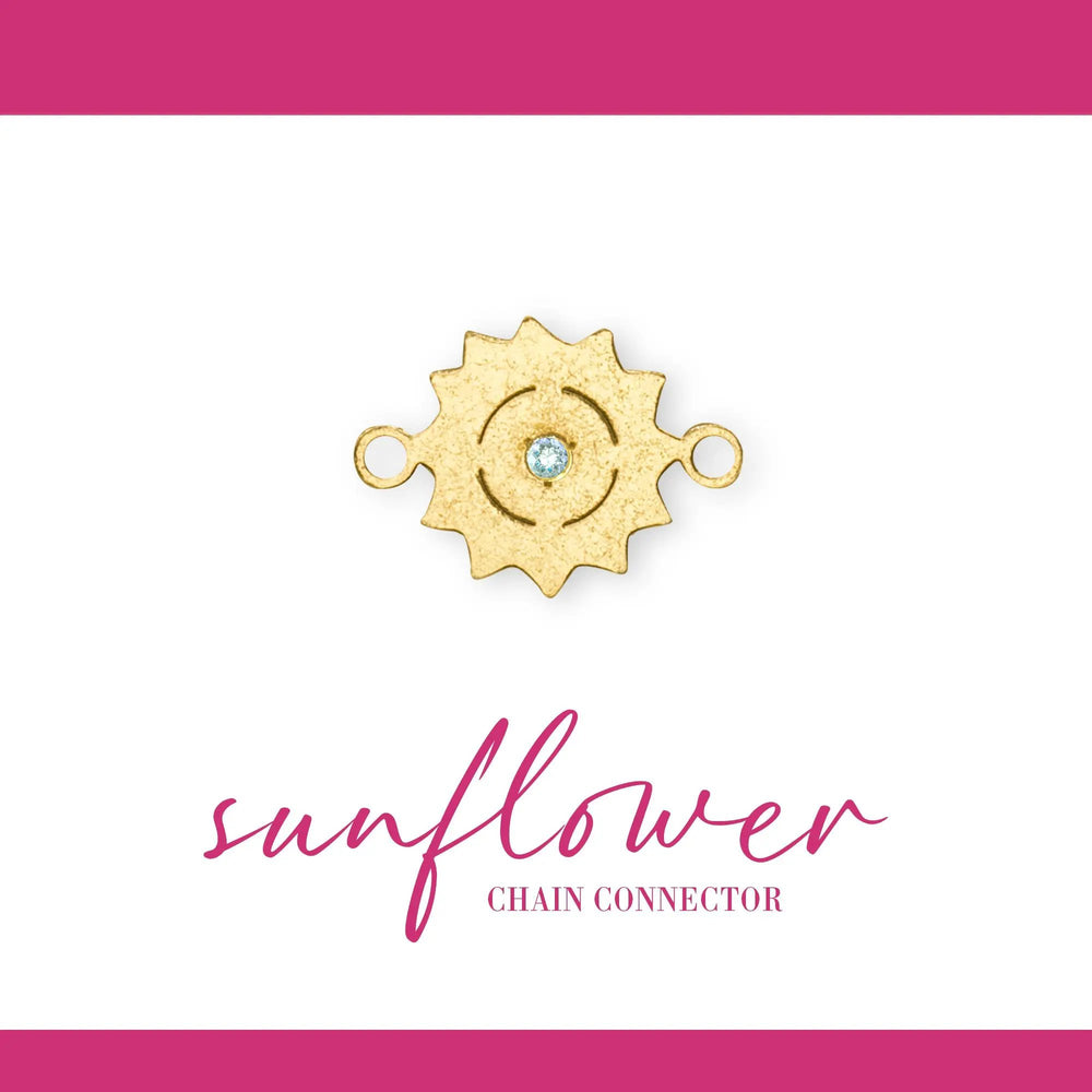 Sunflower Connector | 14K Gold Filled Yellow | 8mm | White Gemstone | 4pk by Sunstone Welders