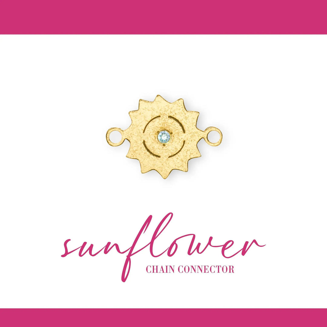 Sunflower Connector | 14K Gold Filled Yellow | 8mm | White Gemstone | 4pk by Sunstone Welders