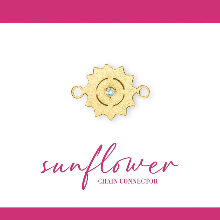Sunflower Connector | 14K Gold Filled Yellow | 8mm | White Gemstone | 4pk by Sunstone Welders