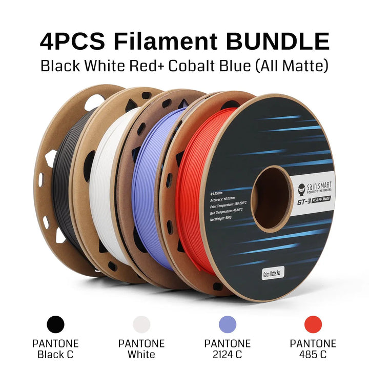 GT-3 High Speed Four-Color Bundle Matte PLA Filament, 1.75mm 500g X 4 Spools, 4.4lbs (2kg) Blue, Green, Violet, Indigo by SainSmart.com