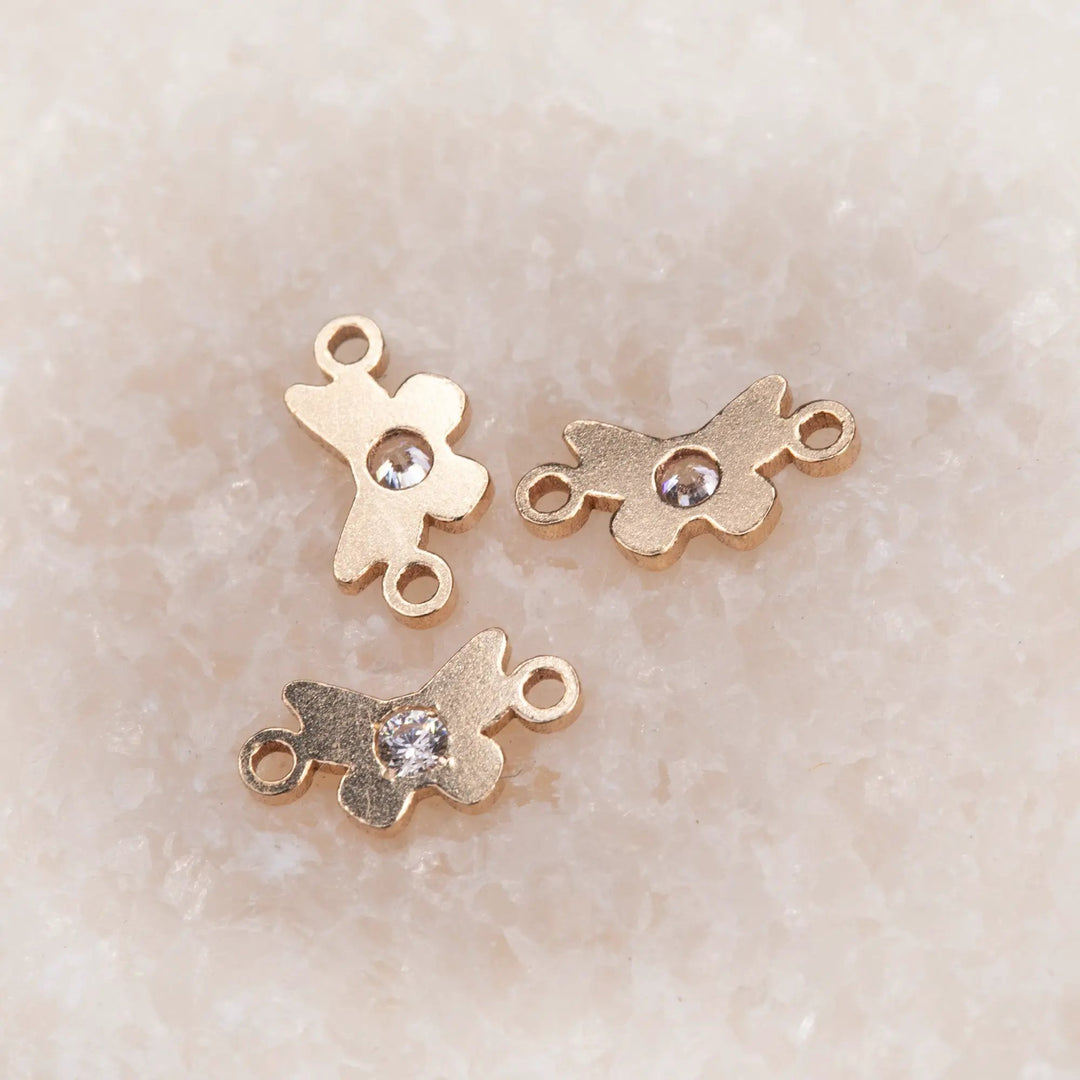 Butterfly Connector | 14K Gold Filled Yellow | 8.7mm | White Gemstone | 4pk by Sunstone Welders