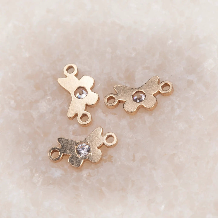 Butterfly Connector | 14K Gold Filled Yellow | 8.7mm | White Gemstone | 4pk by Sunstone Welders