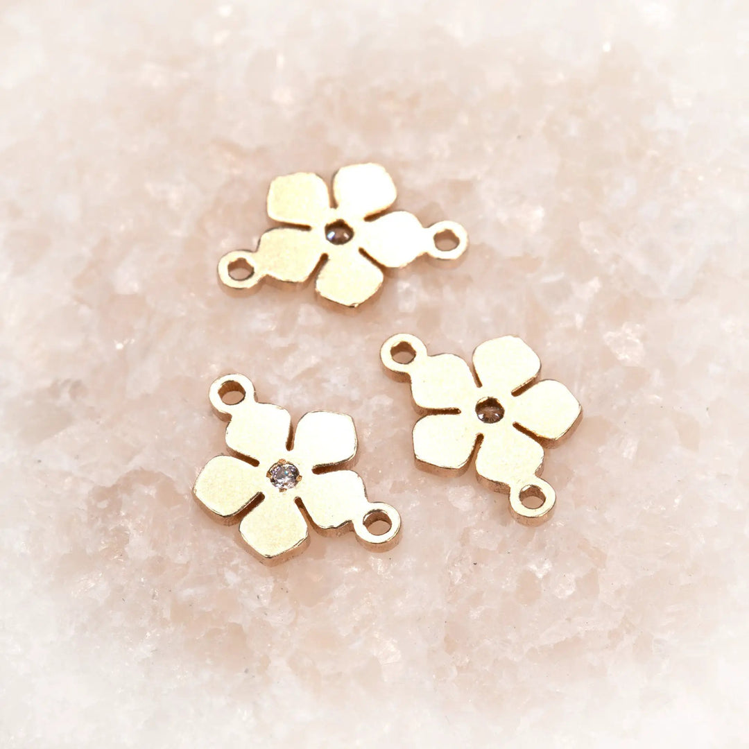 Flower Connector | 14K Gold Filled Yellow | 7.5mm | White Gemstone | 4pk by Sunstone Welders