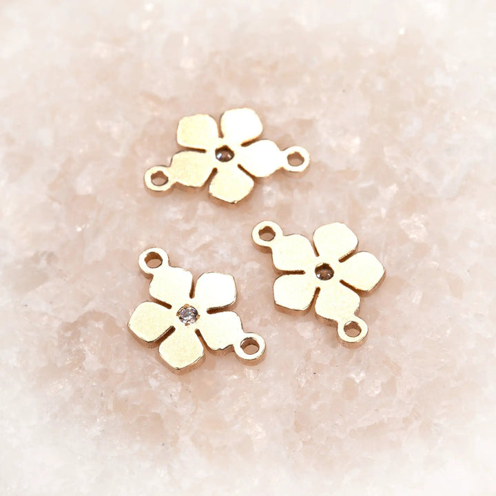 Flower Connector | 14K Gold Filled Yellow | 7.5mm | White Gemstone | 4pk by Sunstone Welders