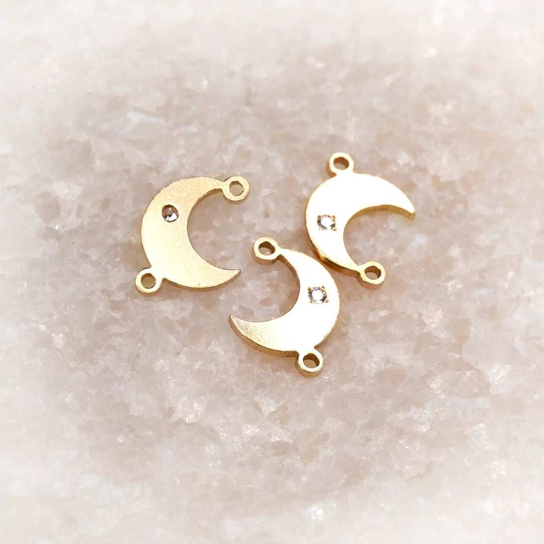 Moon Connector | 14K Gold Filled Yellow | 10.5mm | White Gemstone | 4pk by Sunstone Welders
