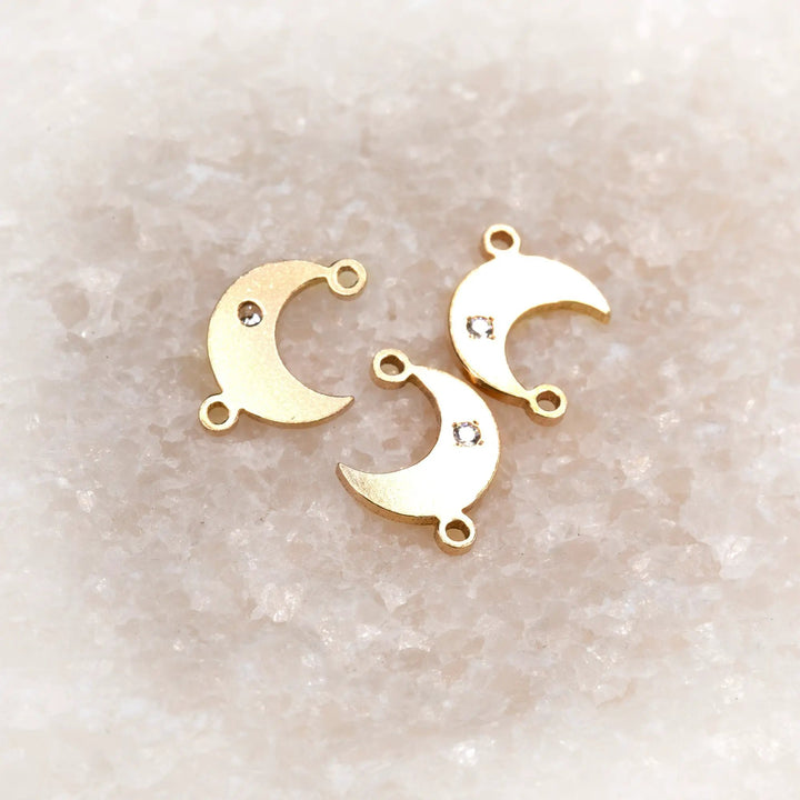 Moon Connector | 14K Gold Filled Yellow | 10.5mm | White Gemstone | 4pk by Sunstone Welders