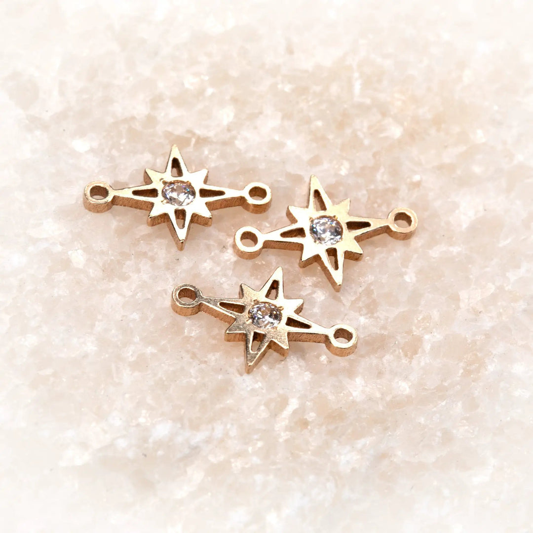 Northstar Connector | 14K Gold Filled Yellow | 10mm | White Gemstone | 4pk by Sunstone Welders