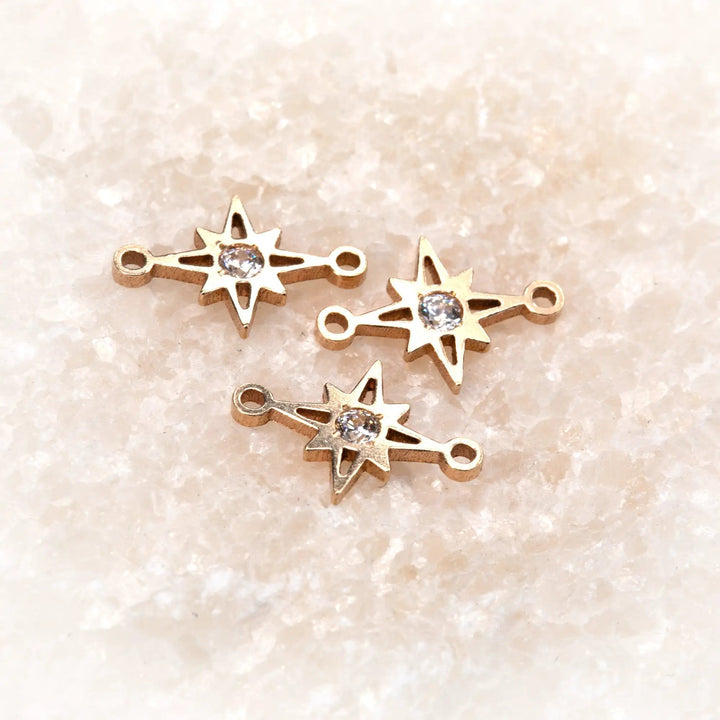 Northstar Connector | 14K Gold Filled Yellow | 10mm | White Gemstone | 4pk by Sunstone Welders