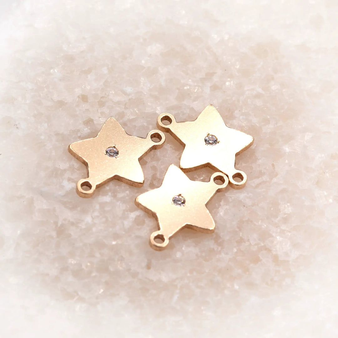 Star Connector | 14K Gold Filled Yellow | 11mm | White Gemstone | 4pk by Sunstone Welders