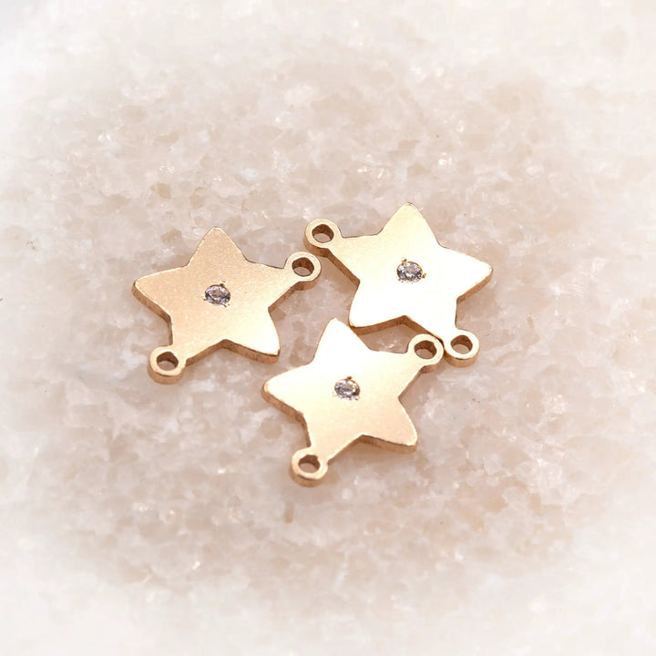 Star Connector | 14K Gold Filled Yellow | 11mm | White Gemstone | 4pk by Sunstone Welders