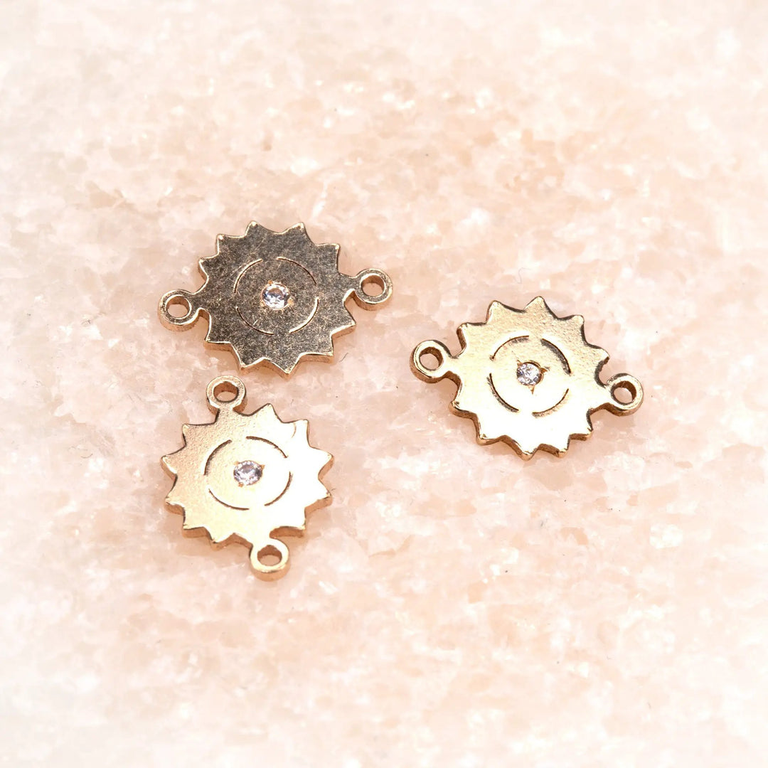 Sunflower Connector | 14K Gold Filled Yellow | 8mm | White Gemstone | 4pk by Sunstone Welders