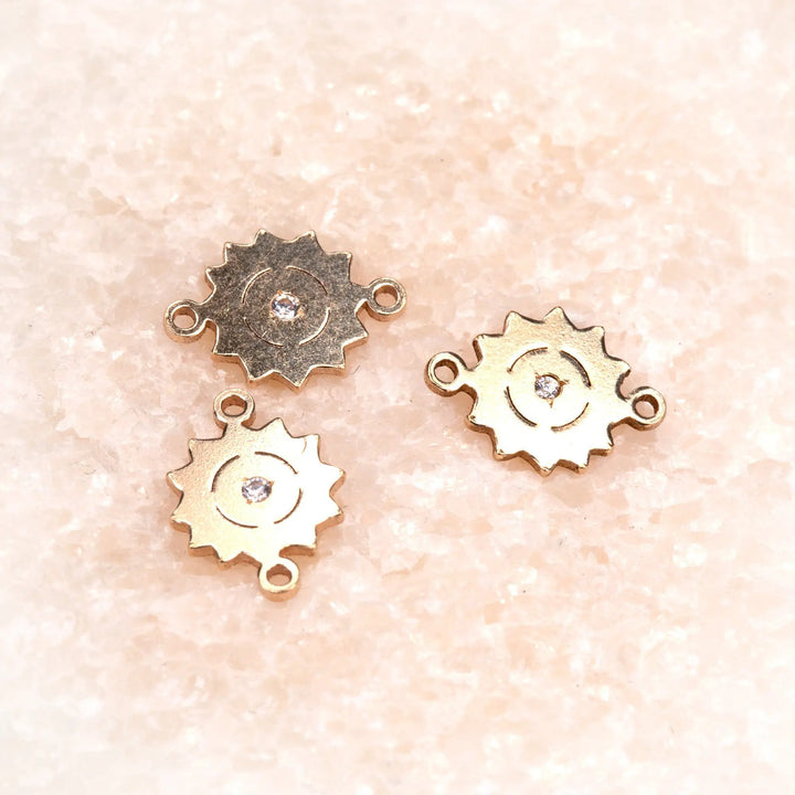 Sunflower Connector | 14K Gold Filled Yellow | 8mm | White Gemstone | 4pk by Sunstone Welders