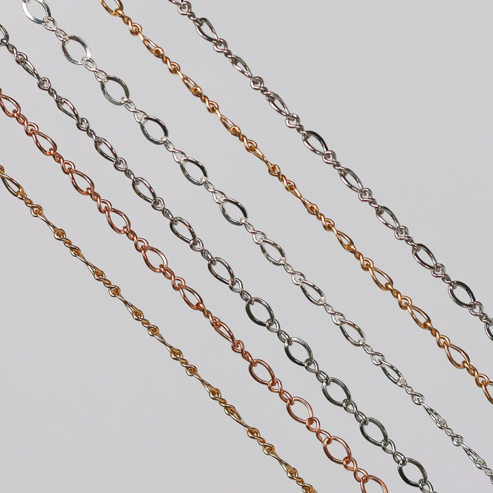 Grace Permanent Jewelry Chain, Figure 8 Design, Figure 8 Links, Available in Gold Options and Silver by Sunstone Welders