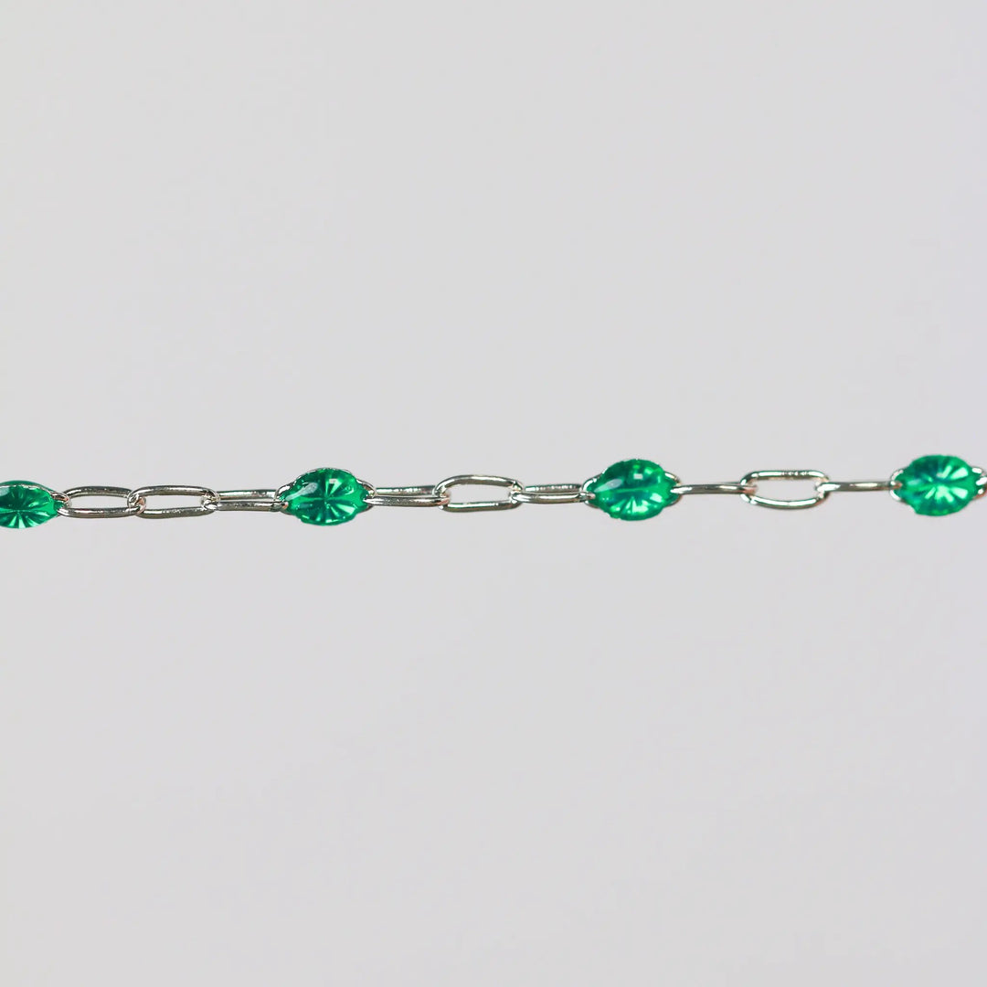 Esmerelda Permanent Jewelry Chain, Emerald Green Enamel Design, Cable Links, Available in Gold Filled and Sterling Silver by Sunstone Welders