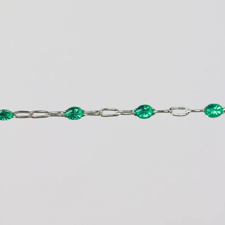 Esmerelda Permanent Jewelry Chain, Emerald Green Enamel Design, Cable Links, Available in Gold Filled and Sterling Silver by Sunstone Welders