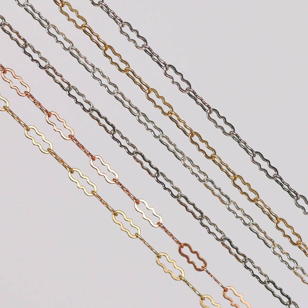 Hannah Permanent Jewelry Chain, Crinkled Paperclip Design and Links, Available in Gold Options and Silver by Sunstone Welders