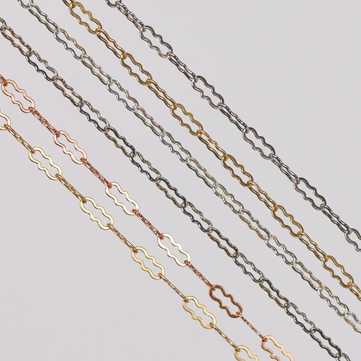 Hannah Permanent Jewelry Chain, Crinkled Paperclip Design and Links, Available in Gold Options and Silver by Sunstone Welders