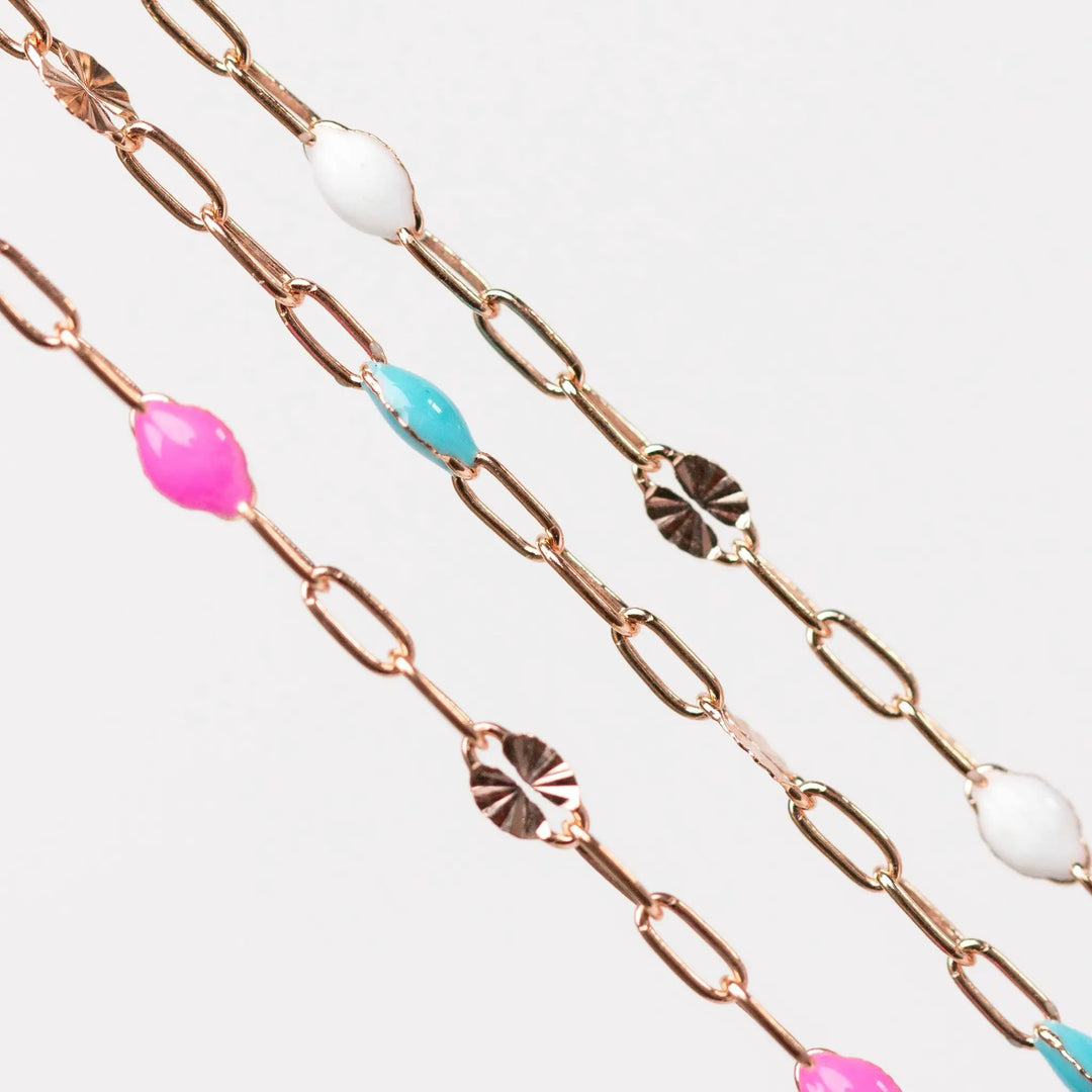Harper Permanent Jewelry Chain, Alternating Paperclip and Starburst Links with Enamel Beads, Available in Sterling Silver by Sunstone Welders
