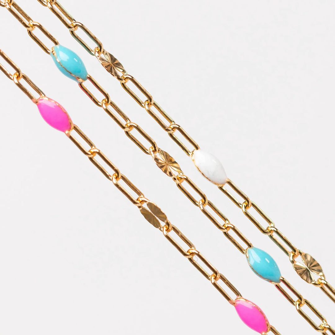 Harper Permanent Jewelry Chain, Alternating Paperclip and Starburst Links with Enamel Beads, Available in Sterling Silver by Sunstone Welders