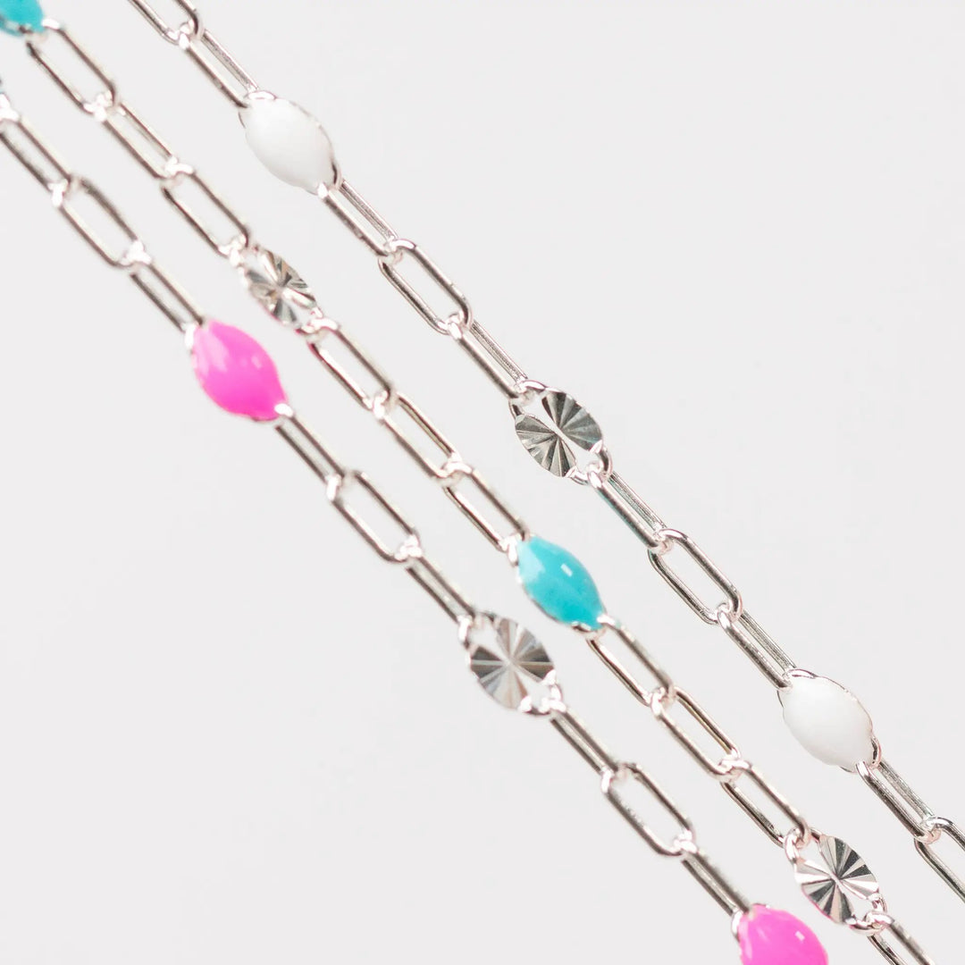 Harper Permanent Jewelry Chain, Alternating Paperclip and Starburst Links with Enamel Beads, Available in Sterling Silver by Sunstone Welders