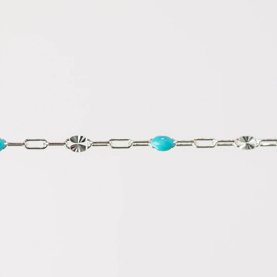 Harper Permanent Jewelry Chain, Alternating Paperclip and Starburst Links with Enamel Beads, Available in Sterling Silver by Sunstone Welders