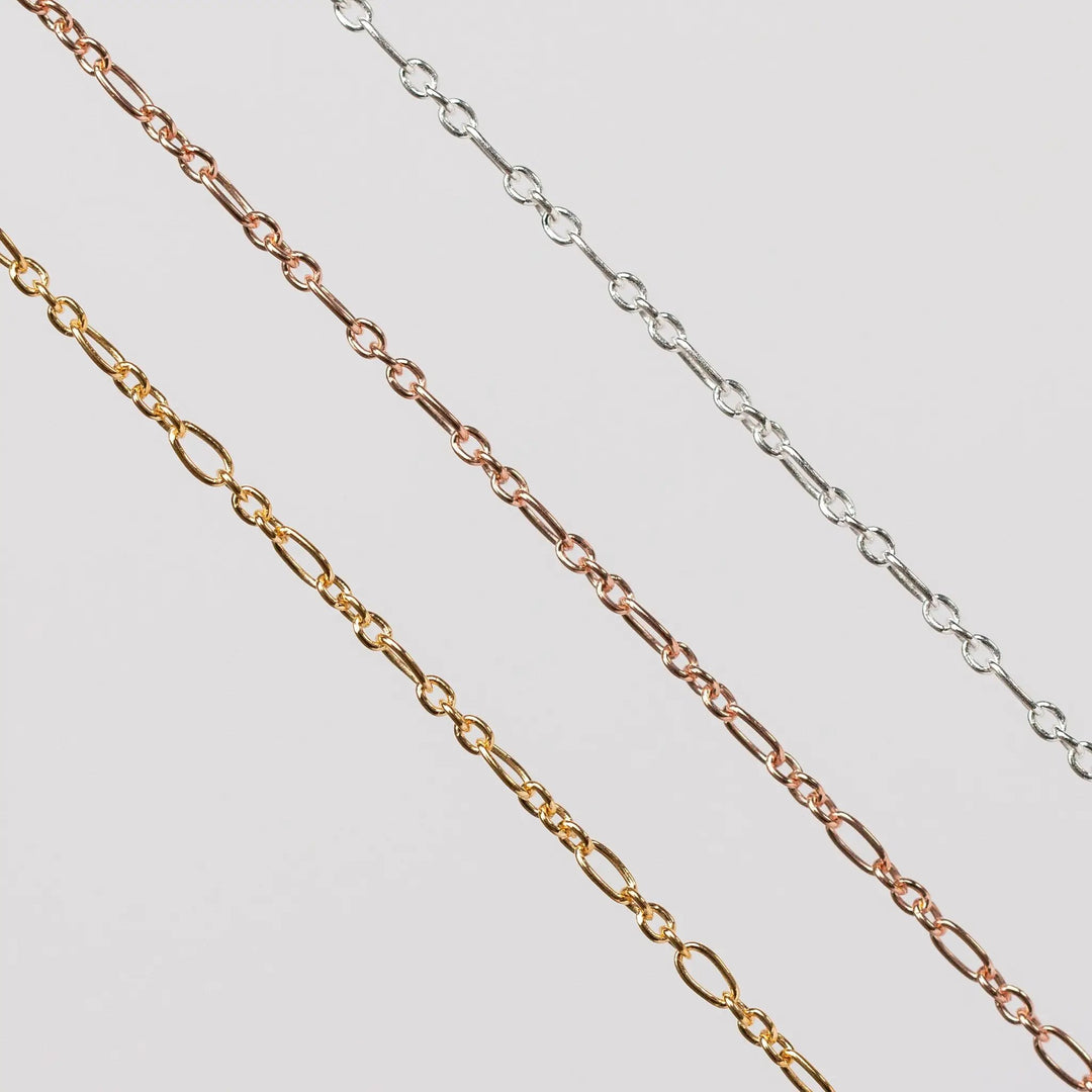 Iris Permanent Jewelry Chain, Figaro Design, Round and Oval Links, Available in Gold Filled and Silver by Sunstone Welders
