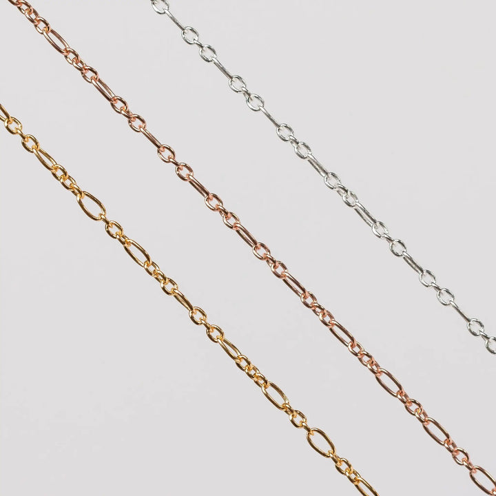 Iris Permanent Jewelry Chain, Figaro Design, Round and Oval Links, Available in Gold Filled and Silver by Sunstone Welders