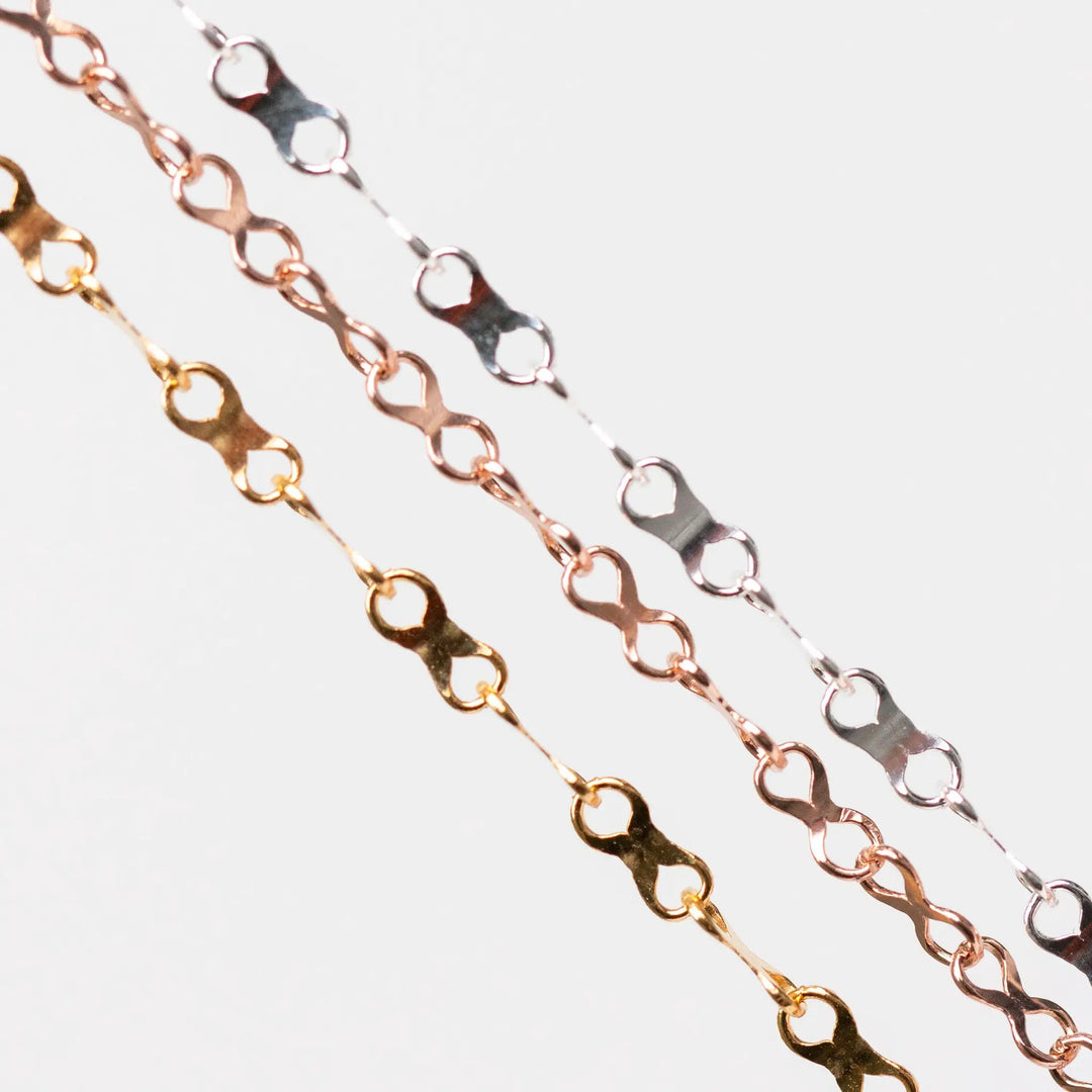 Ivy Permanent Jewelry Chain, Infinity Flat Concave Links, Available in Gold-Filled and Silver by Sunstone Welders