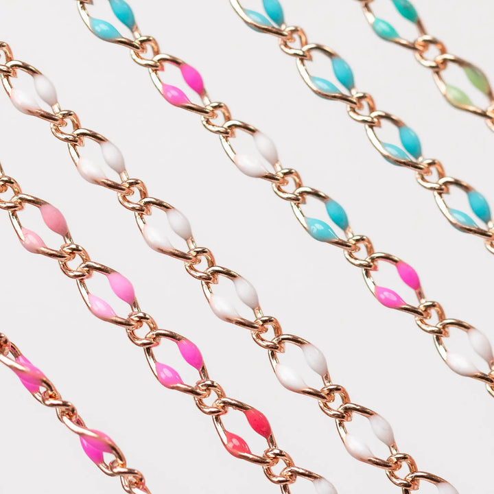 Jasmine Permanent Jewelry Chain, Figaro Design with Enamel Beads, Available in Silver and Gold Options by Sunstone Welders