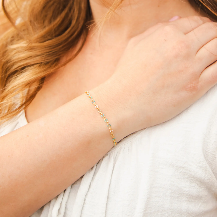 Jasmine Permanent Jewelry Chain, Figaro Design with Enamel Beads, Available in Silver and Gold Options by Sunstone Welders