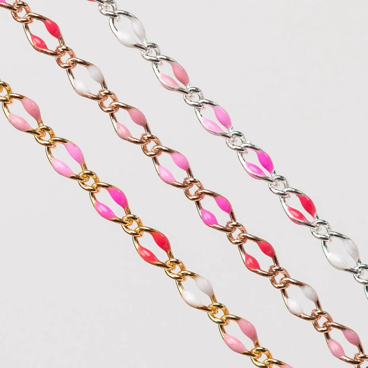 Jasmine Permanent Jewelry Chain, Figaro Design with Enamel Beads, Available in Silver and Gold Options by Sunstone Welders