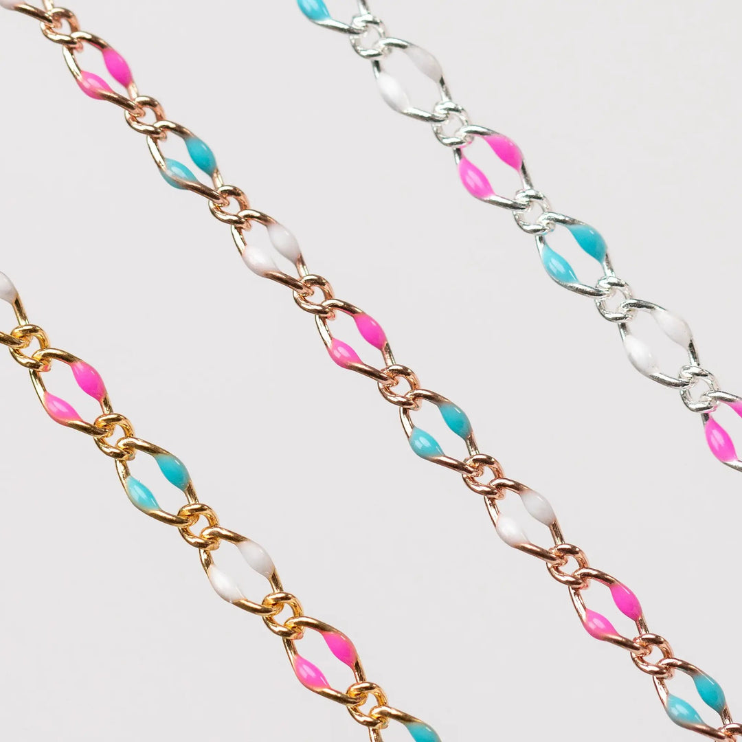 Jasmine Permanent Jewelry Chain, Figaro Design with Enamel Beads, Available in Silver and Gold Options by Sunstone Welders