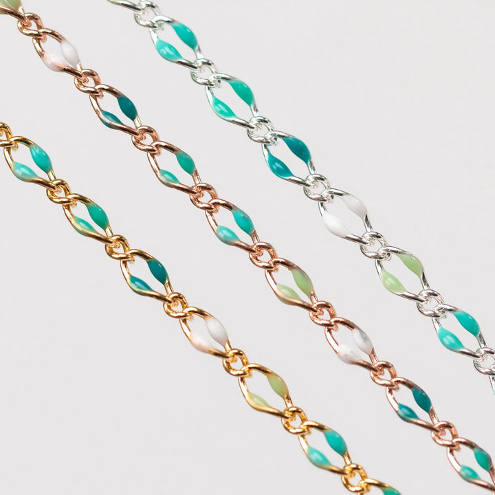Jasmine Permanent Jewelry Chain, Figaro Design with Enamel Beads, Available in Silver and Gold Options by Sunstone Welders