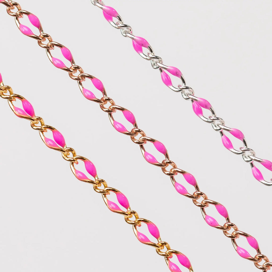 Jasmine Permanent Jewelry Chain, Figaro Design with Enamel Beads, Available in Silver and Gold Options by Sunstone Welders