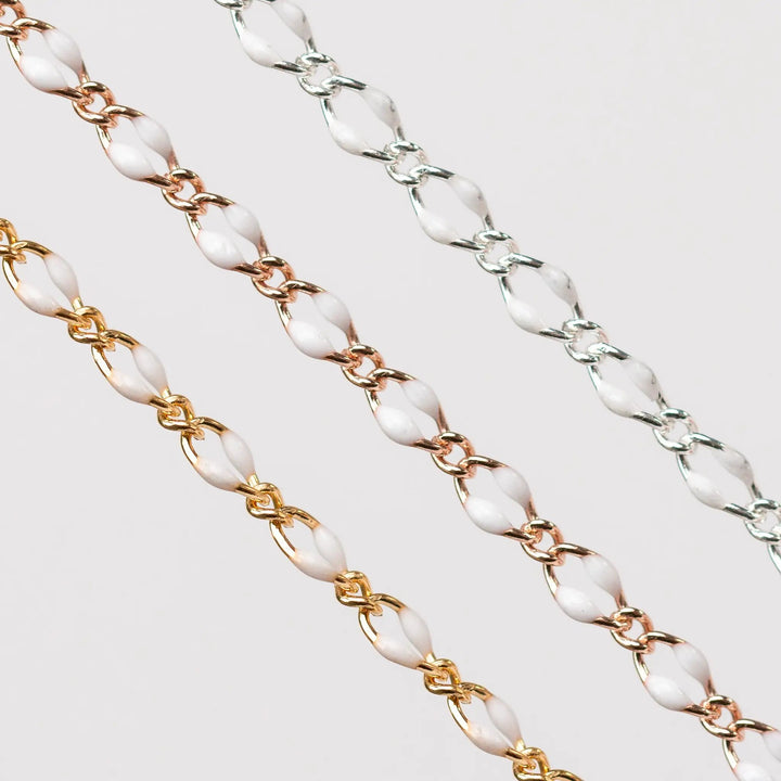Jasmine Permanent Jewelry Chain, Figaro Design with Enamel Beads, Available in Silver and Gold Options by Sunstone Welders