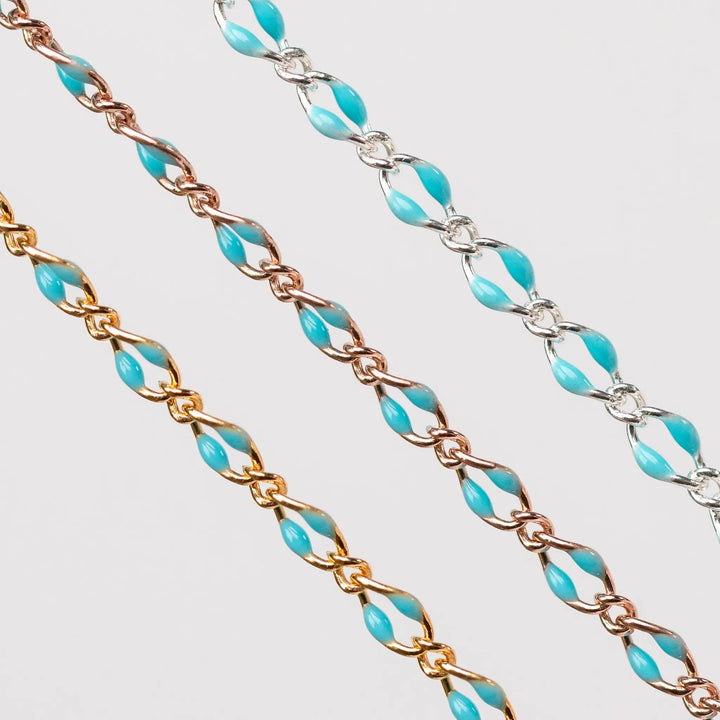 Jasmine Permanent Jewelry Chain, Figaro Design with Enamel Beads, Available in Silver and Gold Options by Sunstone Welders