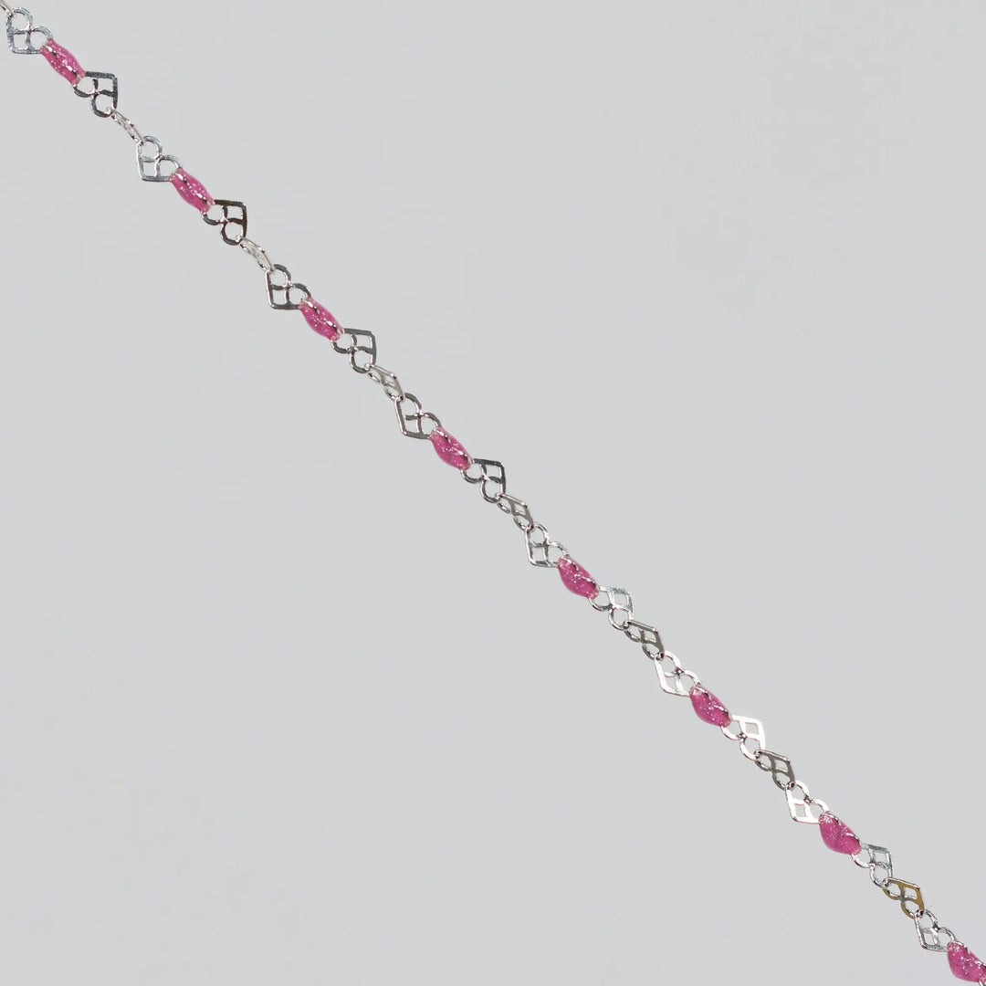 Kelly Permanent Jewelry Chain, Heart Links with Rose Enamel, Available in Sterling Silver by Sunstone Welders