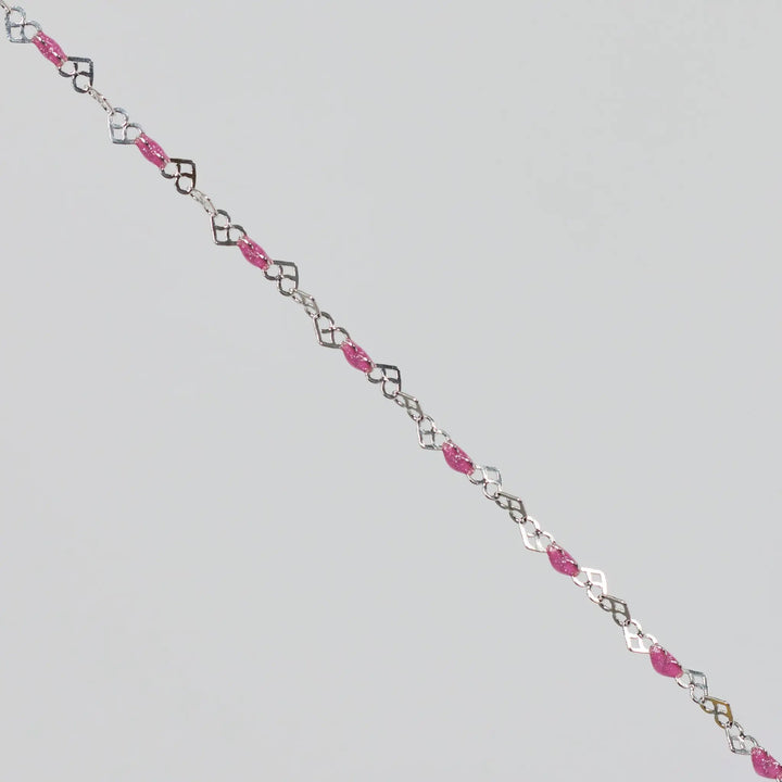 Kelly Permanent Jewelry Chain, Heart Links with Rose Enamel, Available in Sterling Silver by Sunstone Welders