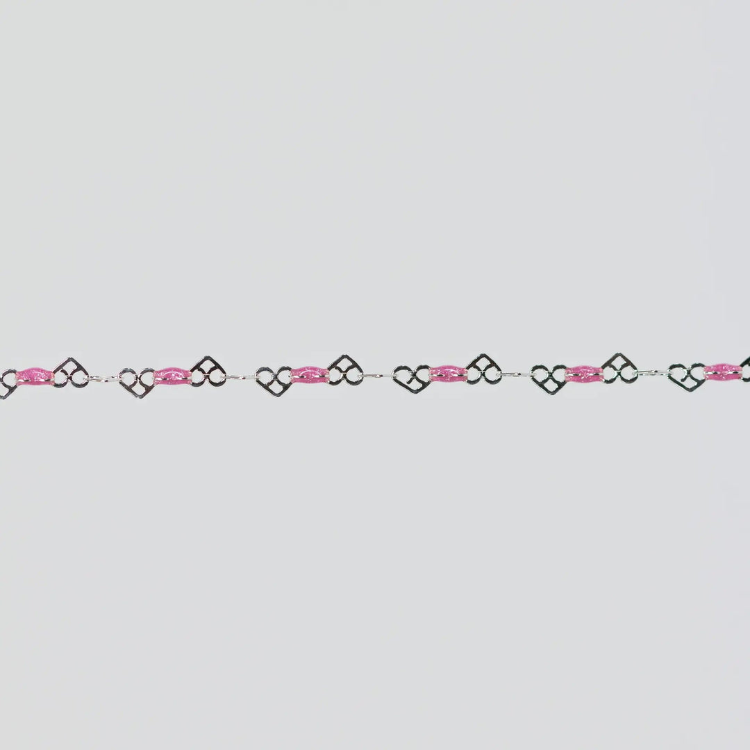 Kelly Permanent Jewelry Chain, Heart Links with Rose Enamel, Available in Sterling Silver by Sunstone Welders