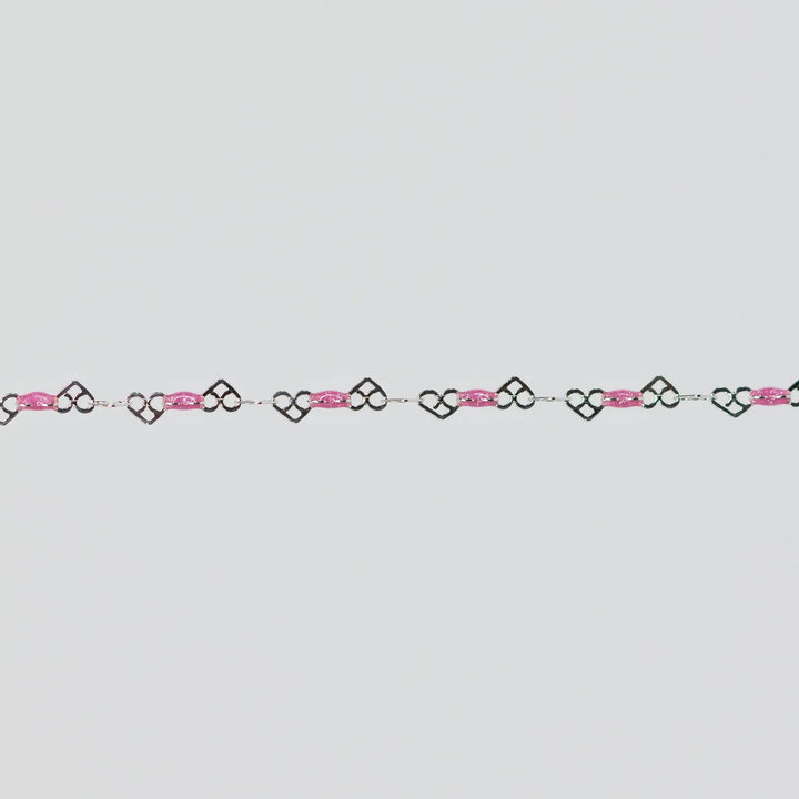 Kelly Permanent Jewelry Chain, Heart Links with Rose Enamel, Available in Sterling Silver by Sunstone Welders
